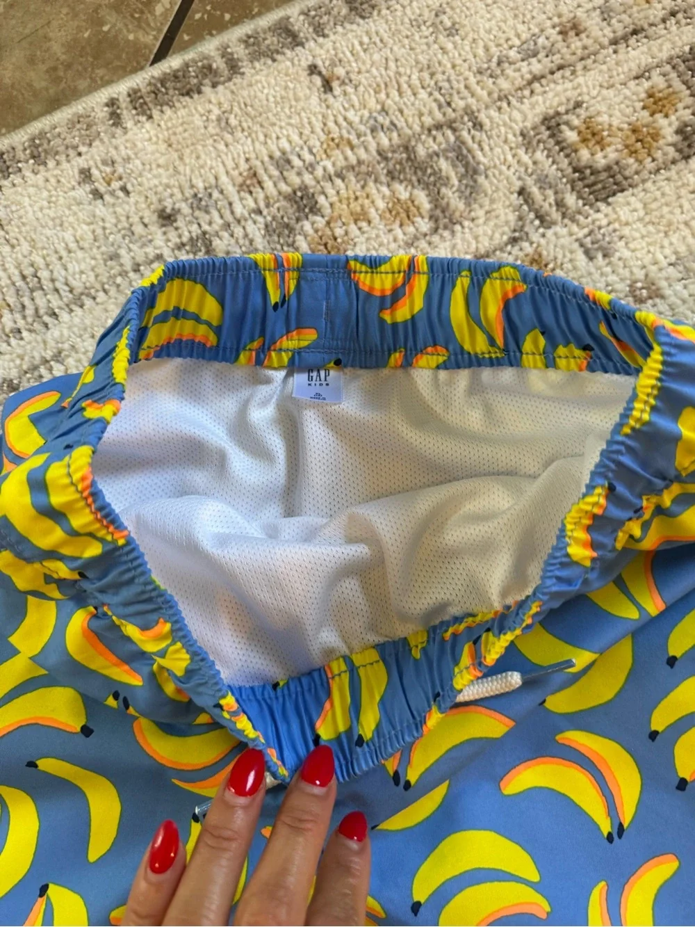 New Gap Surf Boys Banana Print Swim Trunks Blue Yellow UPF 50+